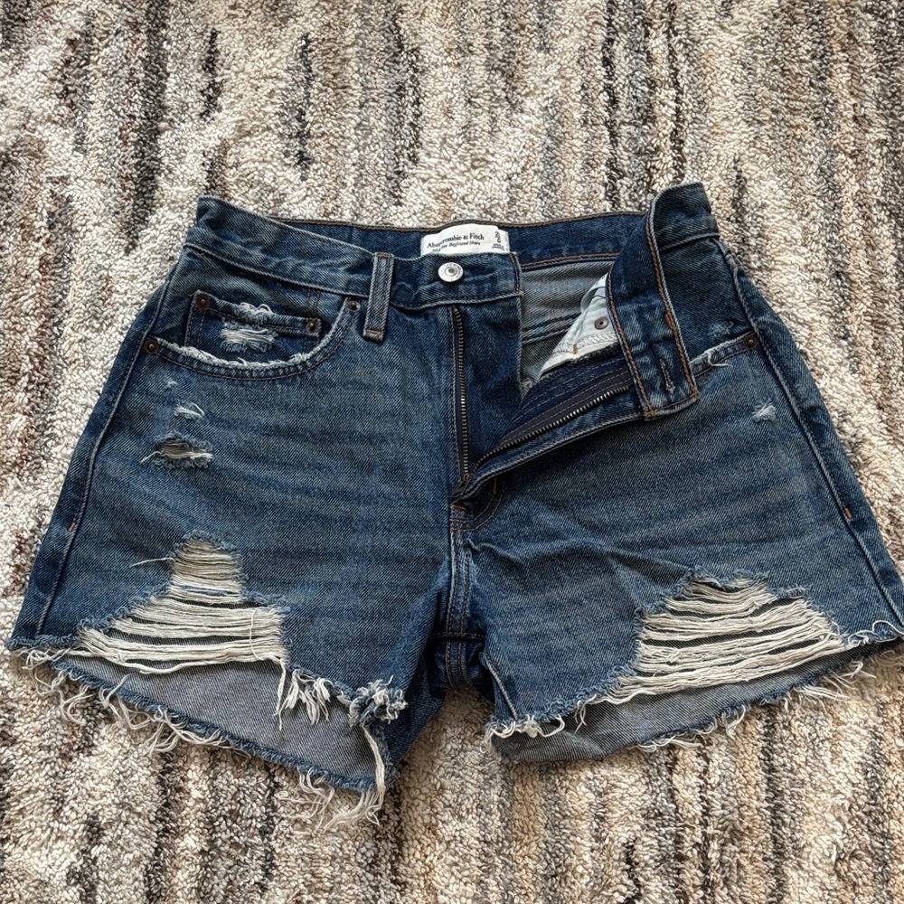 Abercrombie & Fitch Dark Blue Distressed Denim Cutoff Shorts
